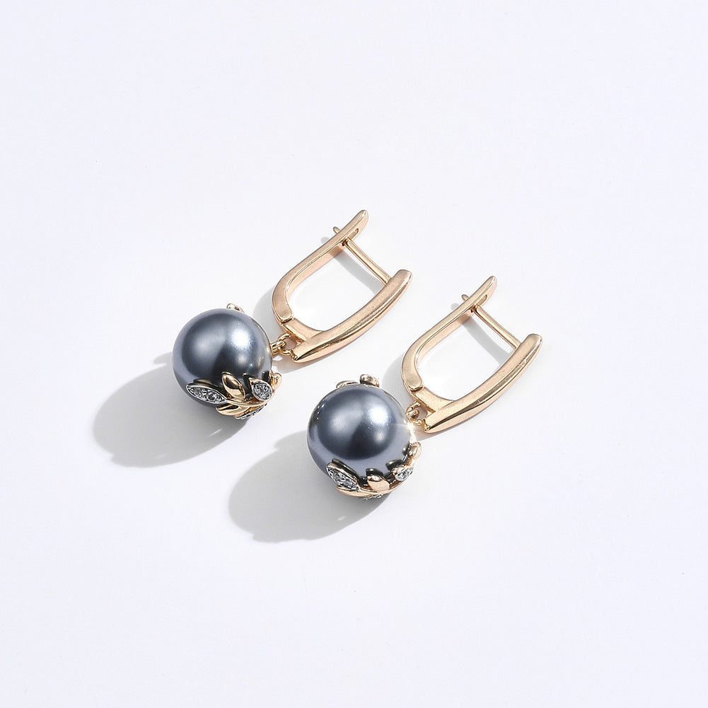Flowers Stud Earrings For Women In Simple Style, Copper Material With Electroplated Gold Plating And Artificial Pearl Inlay