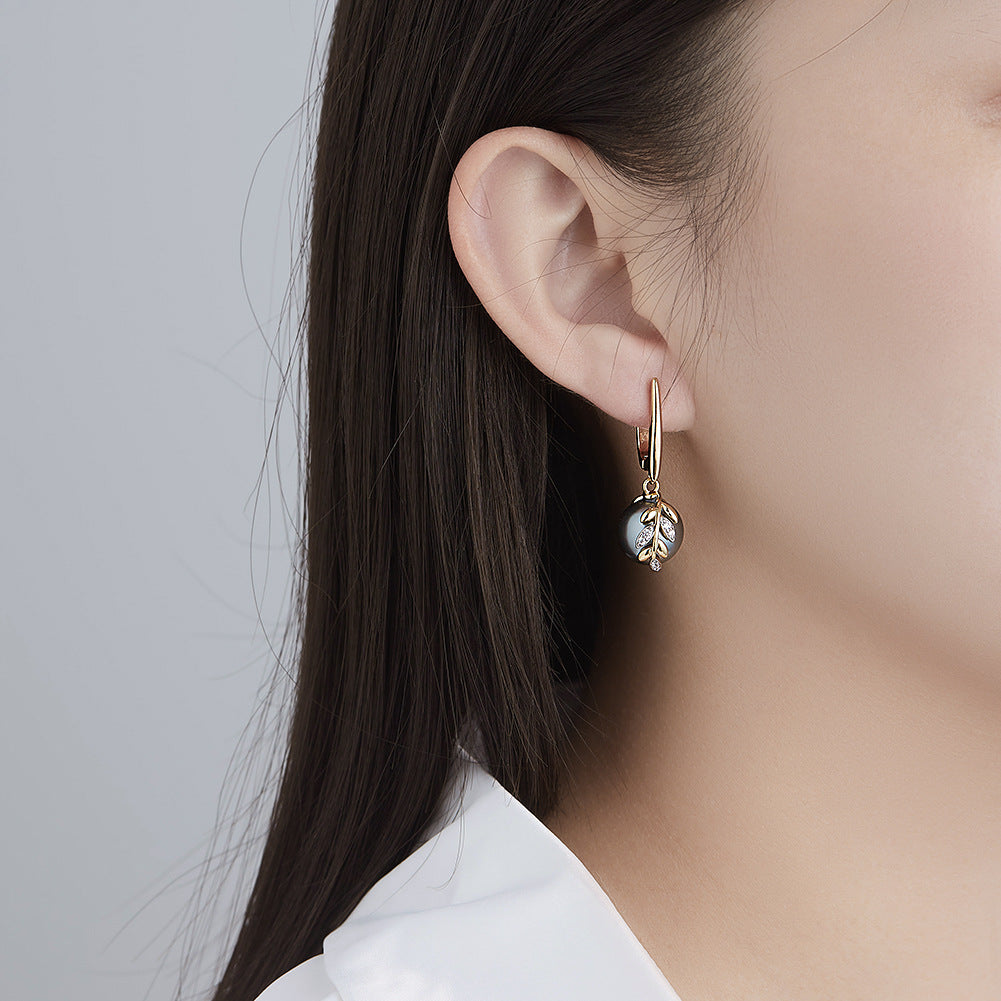 Flowers Stud Earrings For Women In Simple Style, Copper Material With Electroplated Gold Plating And Artificial Pearl Inlay