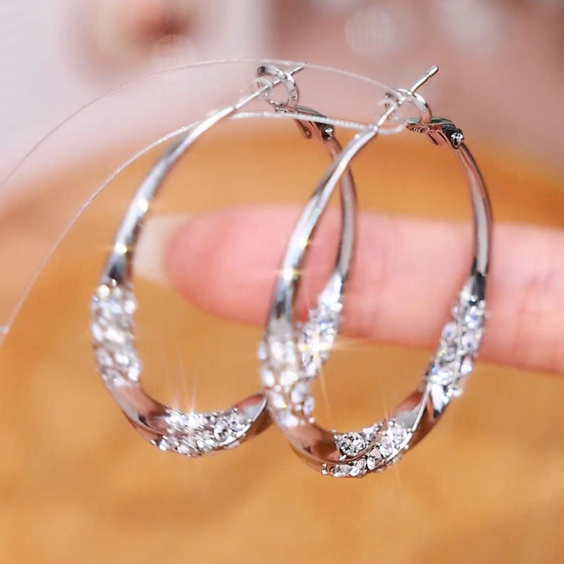 Exaggerated Twist Circle Hoop Earrings For Women In Metal With Rhinestone Inlay