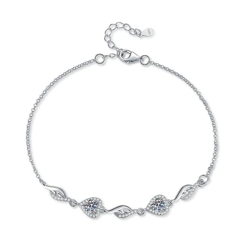 Heart Shape Valentine's Day Bracelet For Women In 925 Sterling Silver With Platinum Plated 0.03µm And Moissanite Inlay On Cable Chain