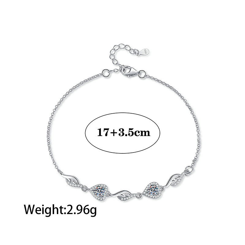 Heart Shape Valentine's Day Bracelet For Women In 925 Sterling Silver With Platinum Plated 0.03µm And Moissanite Inlay On Cable Chain