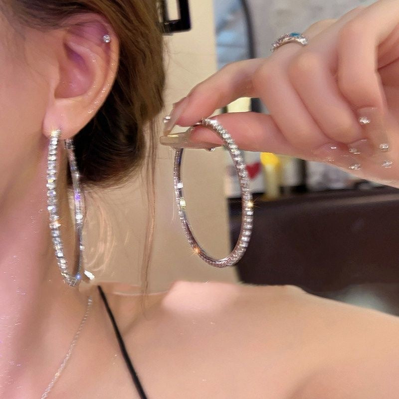 Handmade Alloy Circle Hoop Earrings For Women With Rhinestones Featuring 925 Sterling Silver Ear Pins