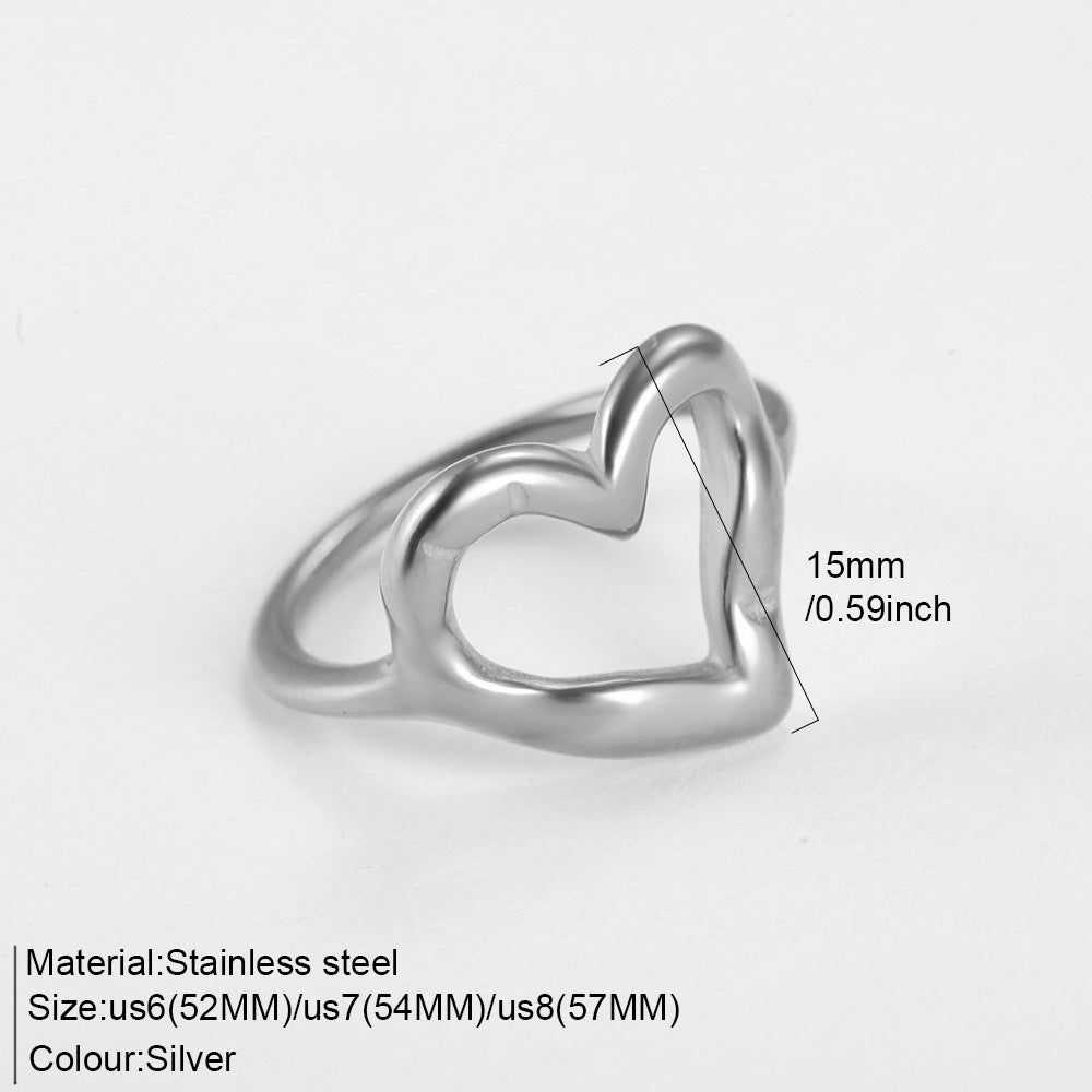 Heart Shape Ring For Women In Steel Color, Simple Style Titanium Steel With Waterproof Non Tarnish Craftsmanship