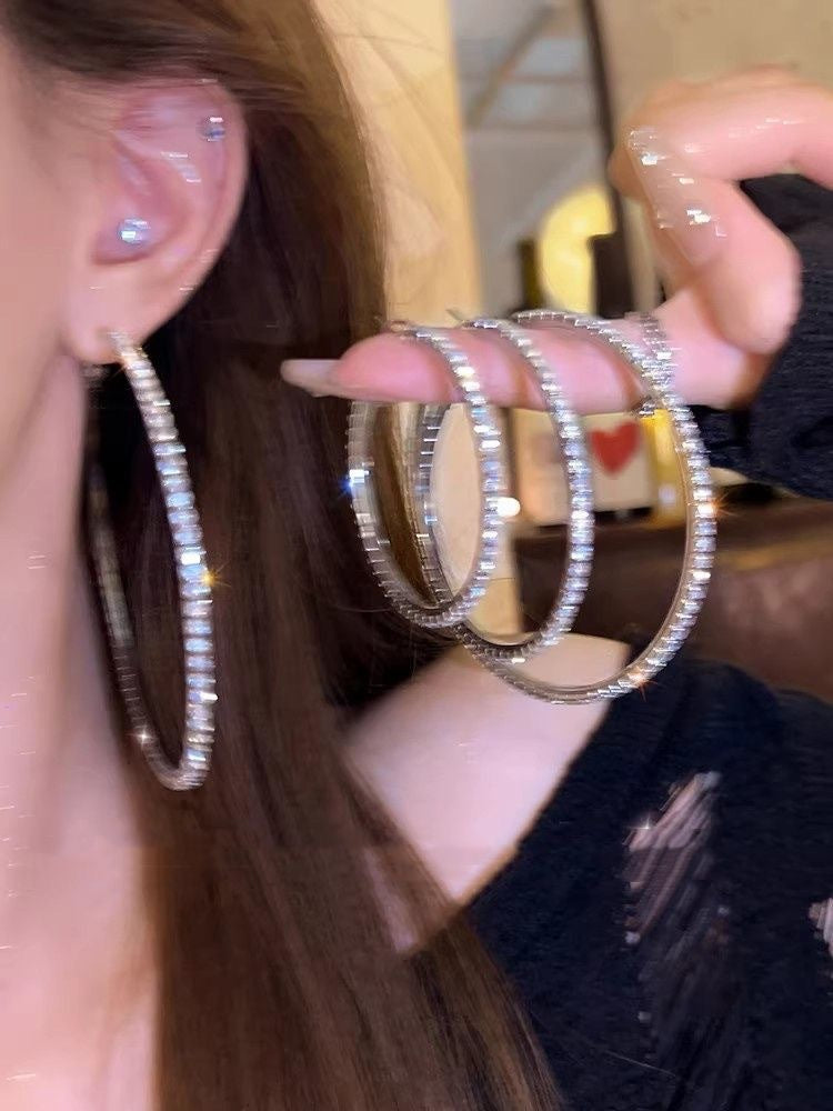 Handmade Alloy Circle Hoop Earrings For Women With Rhinestones Featuring 925 Sterling Silver Ear Pins