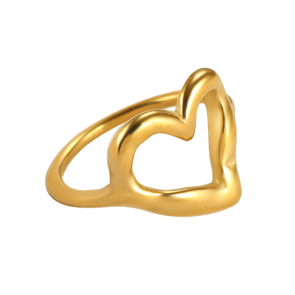 Heart Shape Ring For Women In Steel Color, Simple Style Titanium Steel With Waterproof Non Tarnish Craftsmanship