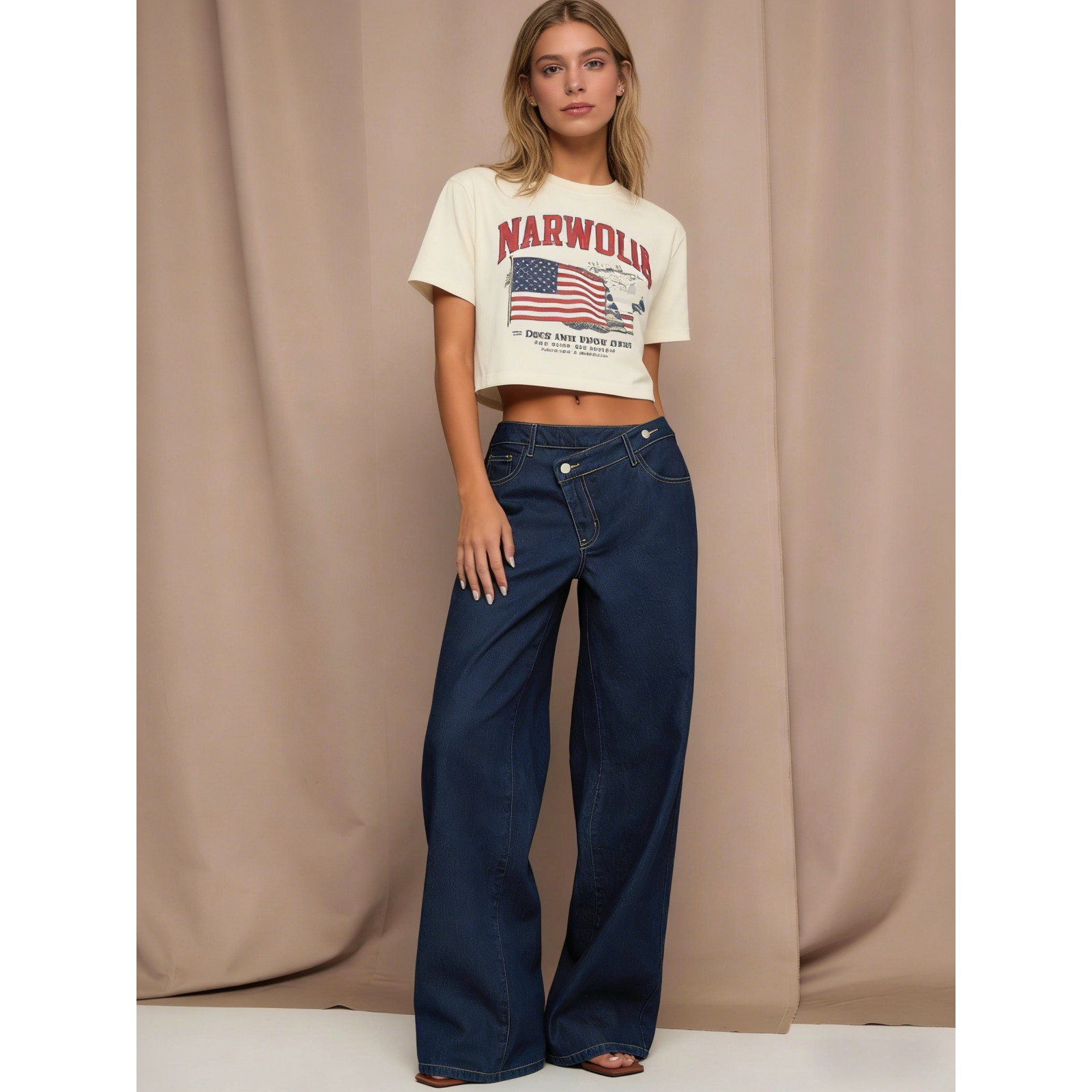 Casual Full Length Jeans For Women In Cotton Fabric With Buckle Detail