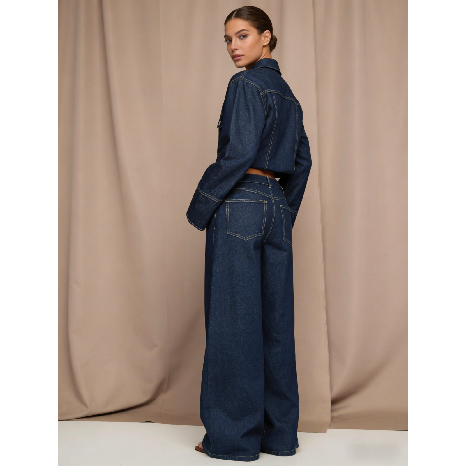 Casual Full Length Jeans For Women In Cotton Fabric With Buckle Detail