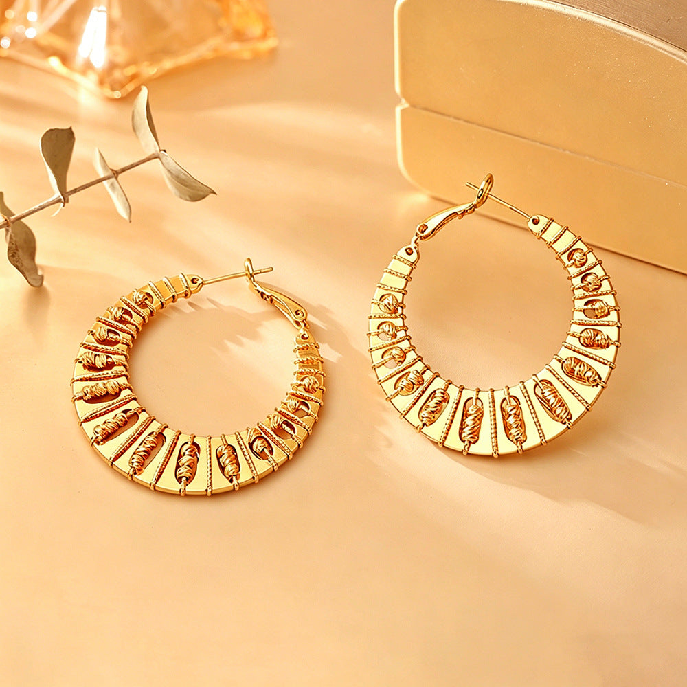 Geometric Hoop Earrings For Women In Real Gold Plated Copper Featuring An Exaggerated Style