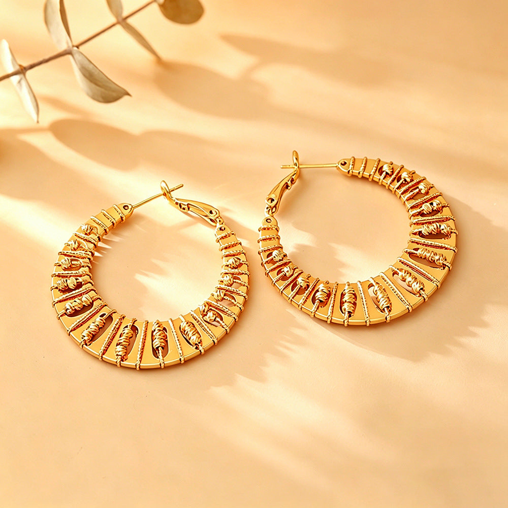 Geometric Hoop Earrings For Women In Real Gold Plated Copper Featuring An Exaggerated Style