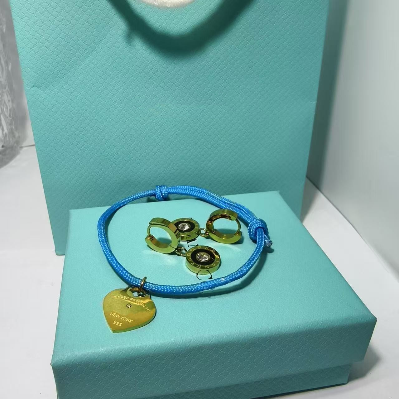 Heart Shape Braid Jewelry Set For Women With 18K Real Gold Plated 304 Stainless Steel And Rhinestones, PVD Coated Cable Chain