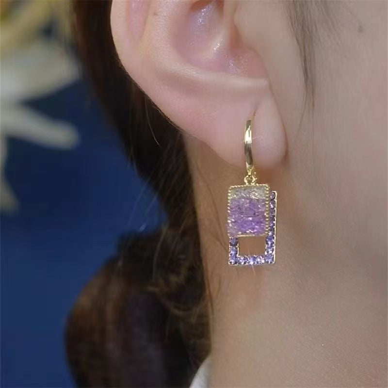 Geometric Purple Earrings For Women Featuring Alloy Material And Copper Ear Pins With Zircon Inlay