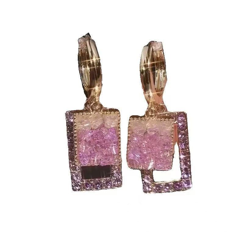 Geometric Purple Earrings For Women Featuring Alloy Material And Copper Ear Pins With Zircon Inlay