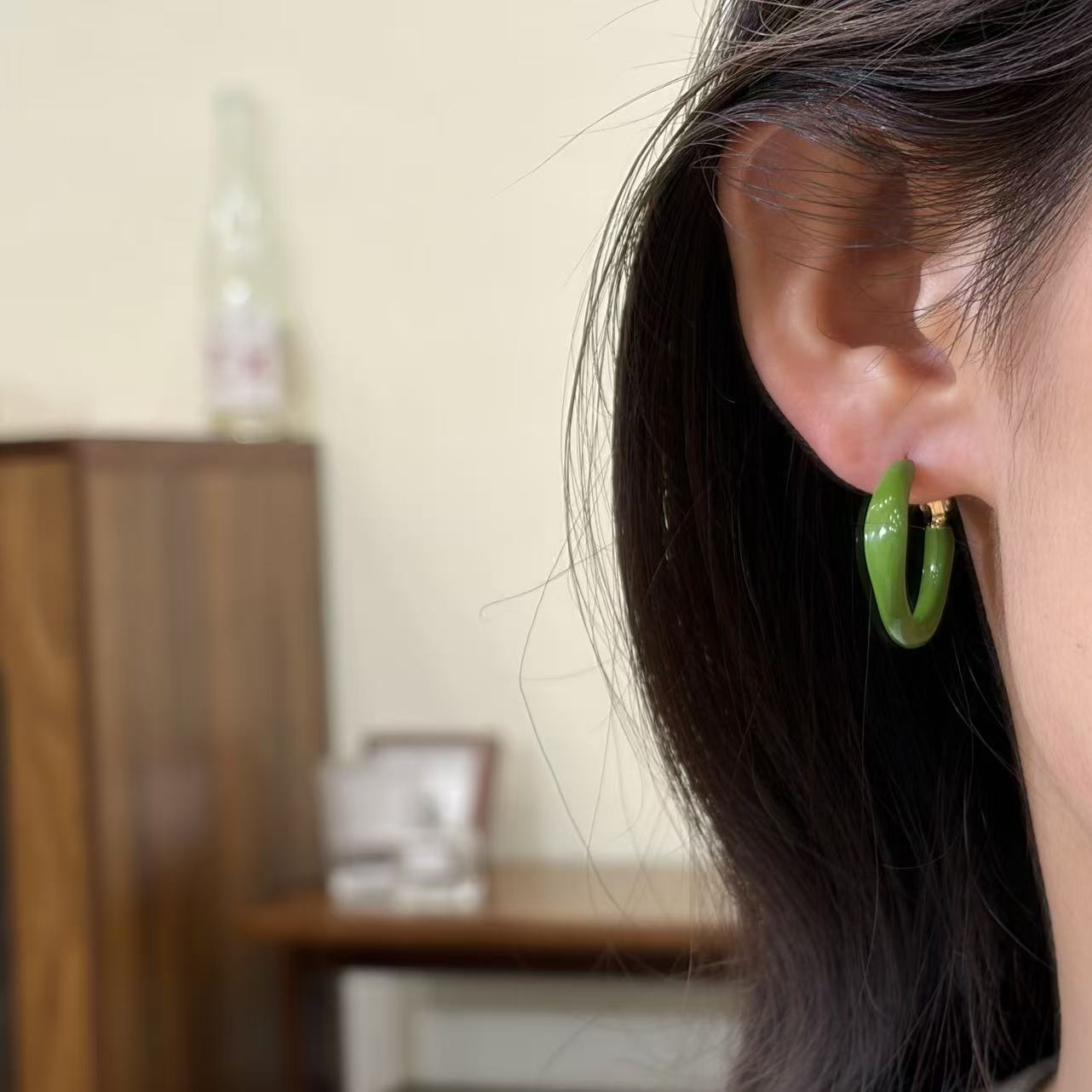 Handmade Round Green Alloy Hoop Earrings For Women Featuring A Sweet Style