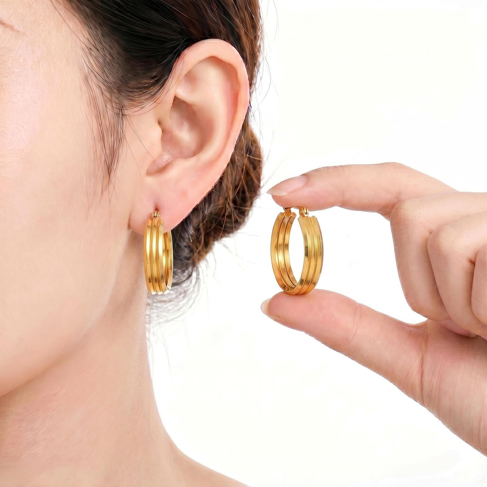Geometric Earrings For Unisex Featuring Electroplated Gold Finish With 304 Stainless Steel Ear Pins