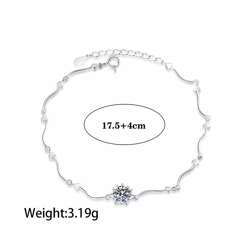 Sweet Geometric Women's Bracelet For Valentine's Day With Platinum Plated 0.03µm And Moissanite Inlay On Cable Chain
