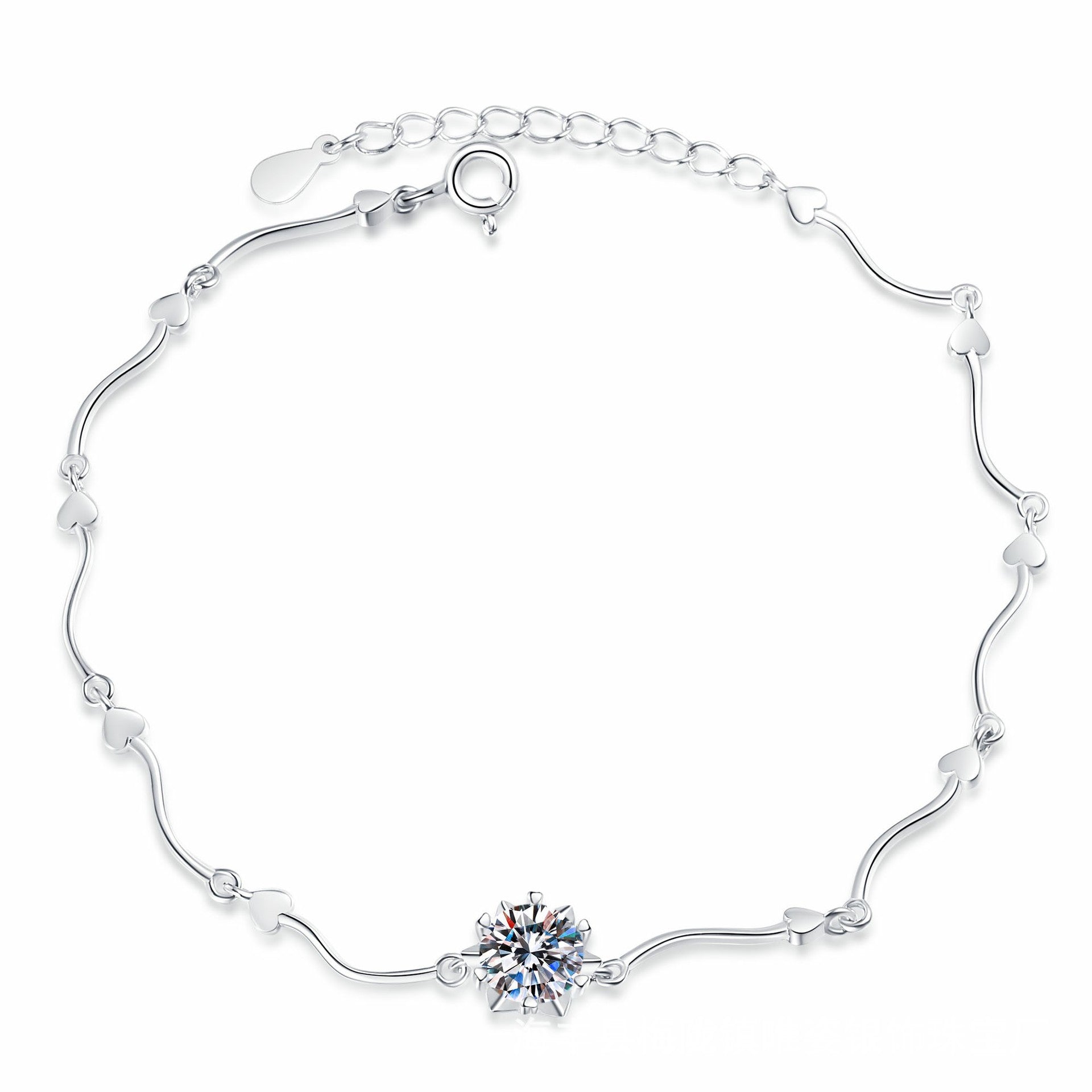Sweet Geometric Women's Bracelet For Valentine's Day With Platinum Plated 0.03µm And Moissanite Inlay On Cable Chain