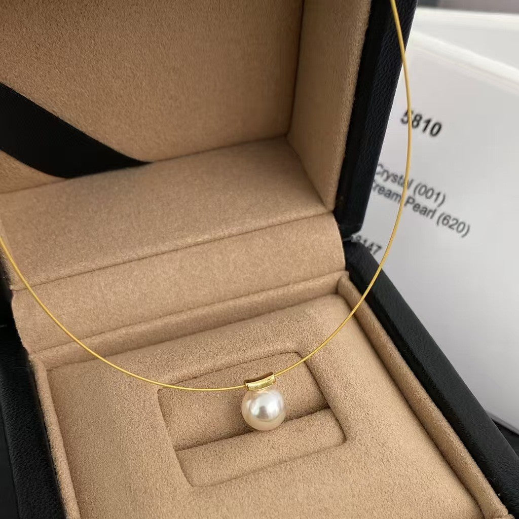 Handmade Simple Style Necklace With 5-6mm Artificial Pearls, Electroplated Finish For Women