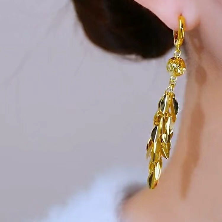 Gold Grain Pattern Earrings For Women With Zinc Alloy Ear Pins, Stylish And Durable Accessories