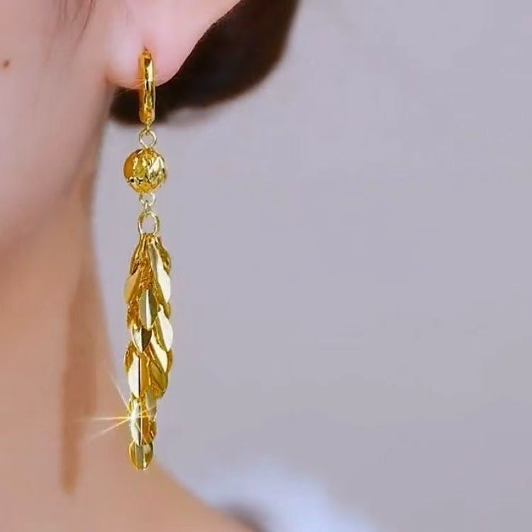 Gold Grain Pattern Earrings For Women With Zinc Alloy Ear Pins, Stylish And Durable Accessories