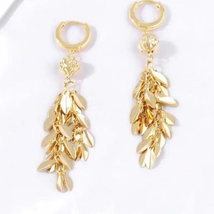Gold Grain Pattern Earrings For Women With Zinc Alloy Ear Pins, Stylish And Durable Accessories