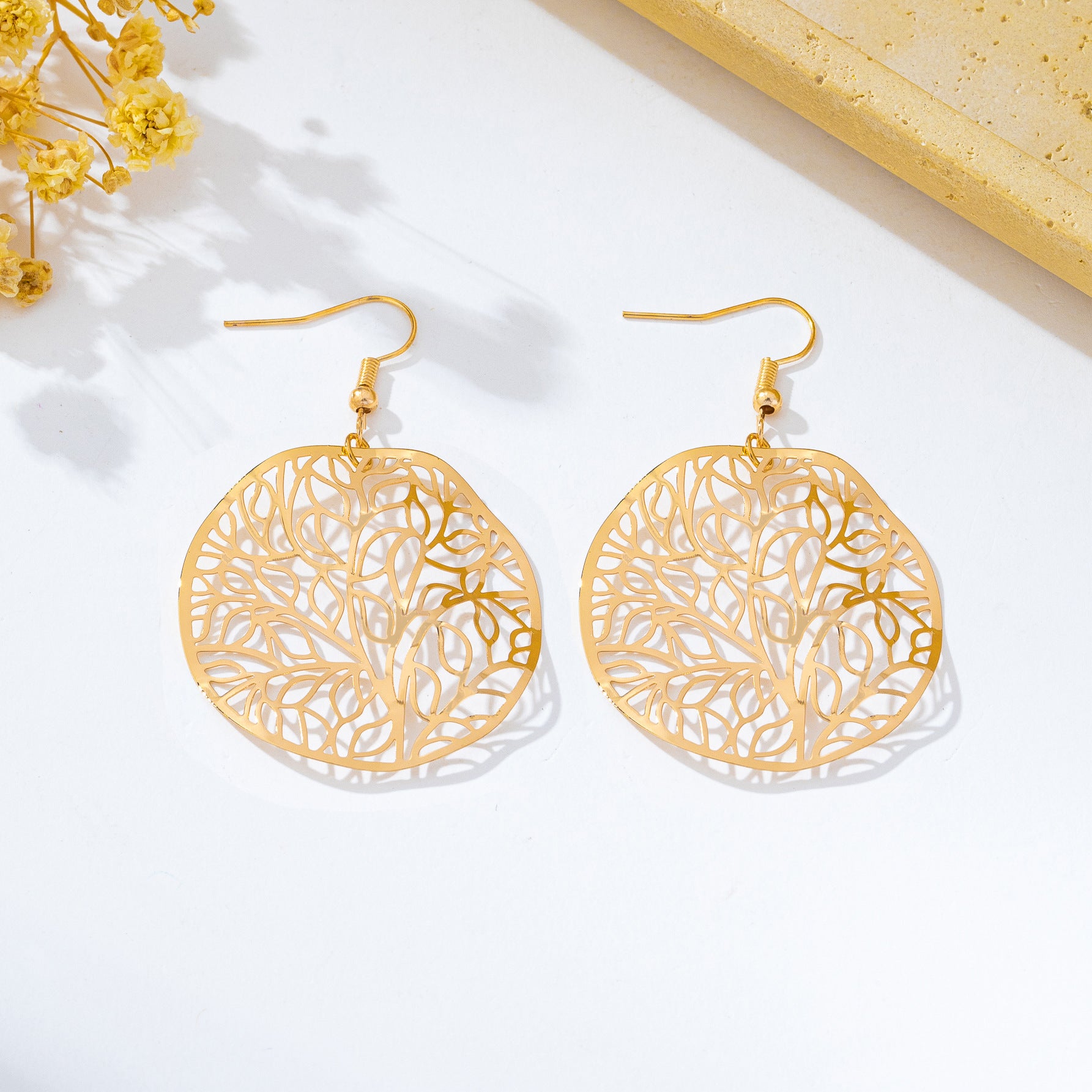 Leaves Earrings For Women In Retro Style, Copper Material With Electroplated Finish And 304 Stainless Steel Ear Pins