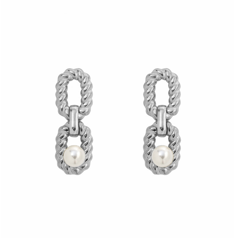 Geometric Waterproof Non Tarnish Earrings For Women, 18K Real Gold Plated 304 Stainless Steel With Artificial Pearl Inlay, PVD Coated