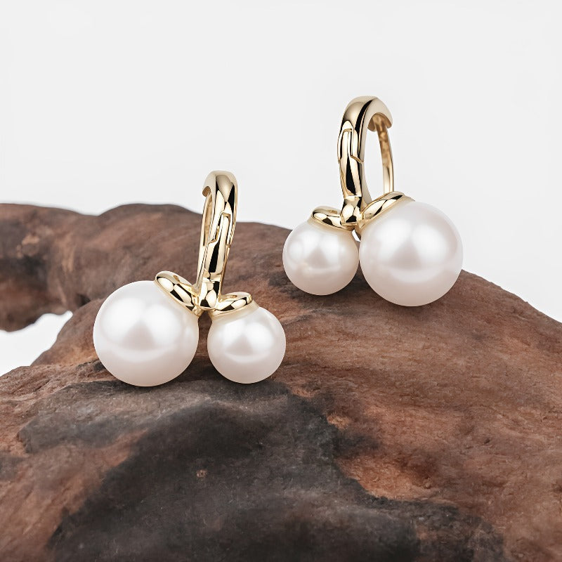 Cherry Stud Earrings For Women With Copper Ear Pins Featuring Artificial Pearl Inlay