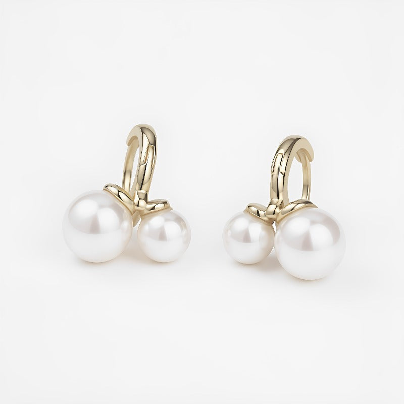 Cherry Stud Earrings For Women With Copper Ear Pins Featuring Artificial Pearl Inlay