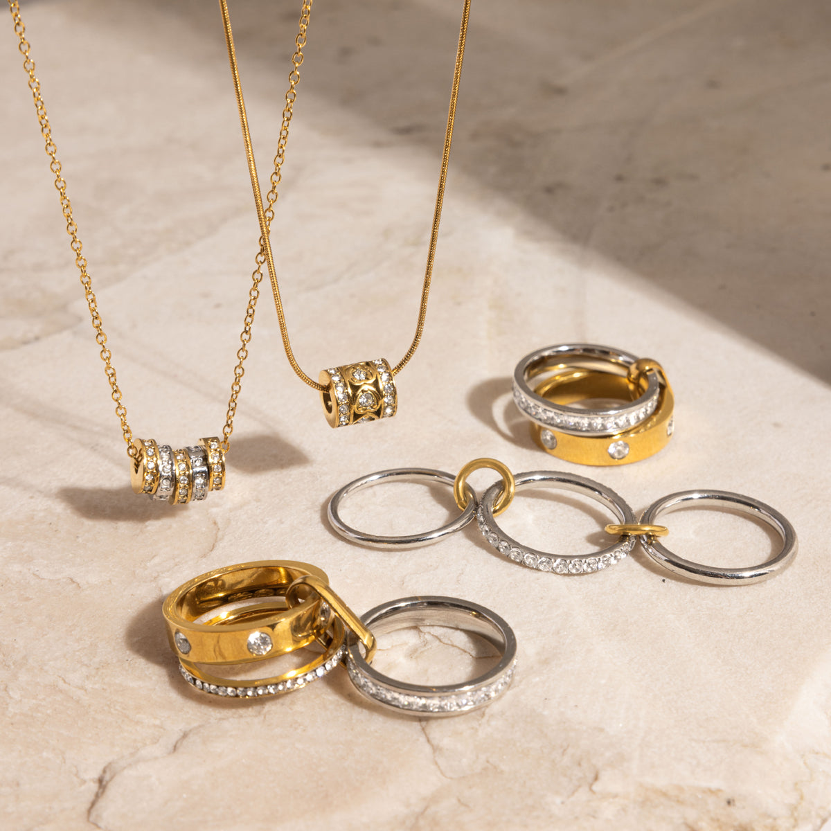 Geometric Waterproof Women's Necklace With 18K Gold Plated 304 Stainless Steel, Zircon Inlay, PVD Coated Chain
