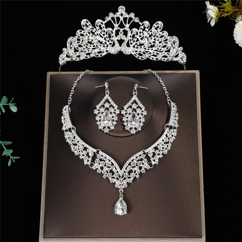 Luxurious Crown Jewelry Set For Women With Electroplated Alloy And Rhinestone Inlay, Featuring Cable Chain