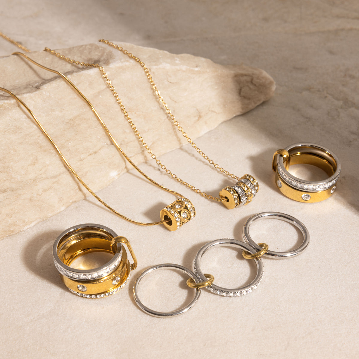 Geometric Waterproof Women's Necklace With 18K Gold Plated 304 Stainless Steel, Zircon Inlay, PVD Coated Chain