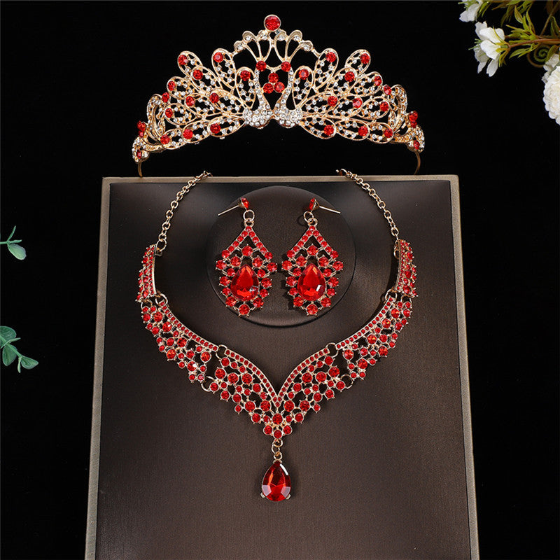 Luxurious Crown Jewelry Set For Women With Electroplated Alloy And Rhinestone Inlay, Featuring Cable Chain