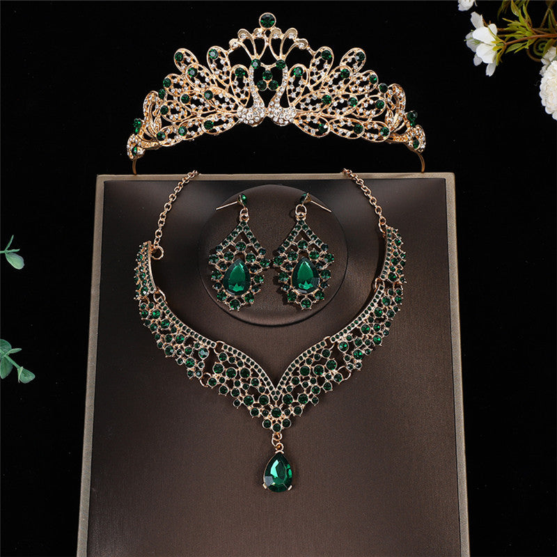 Luxurious Crown Jewelry Set For Women With Electroplated Alloy And Rhinestone Inlay, Featuring Cable Chain