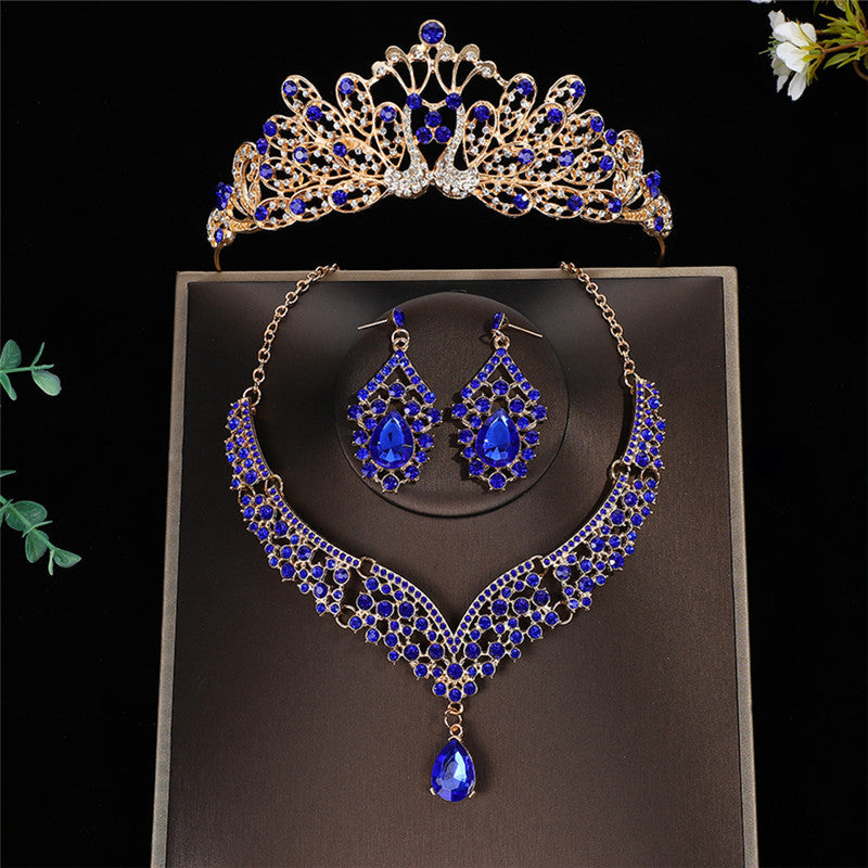 Luxurious Crown Jewelry Set For Women With Electroplated Alloy And Rhinestone Inlay, Featuring Cable Chain