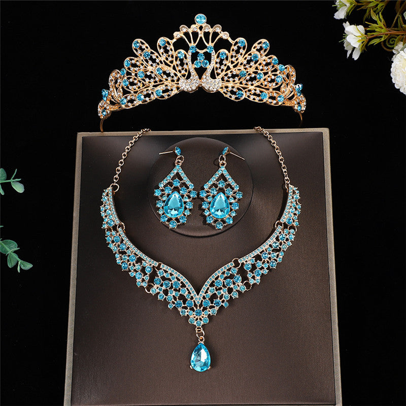 Luxurious Crown Jewelry Set For Women With Electroplated Alloy And Rhinestone Inlay, Featuring Cable Chain
