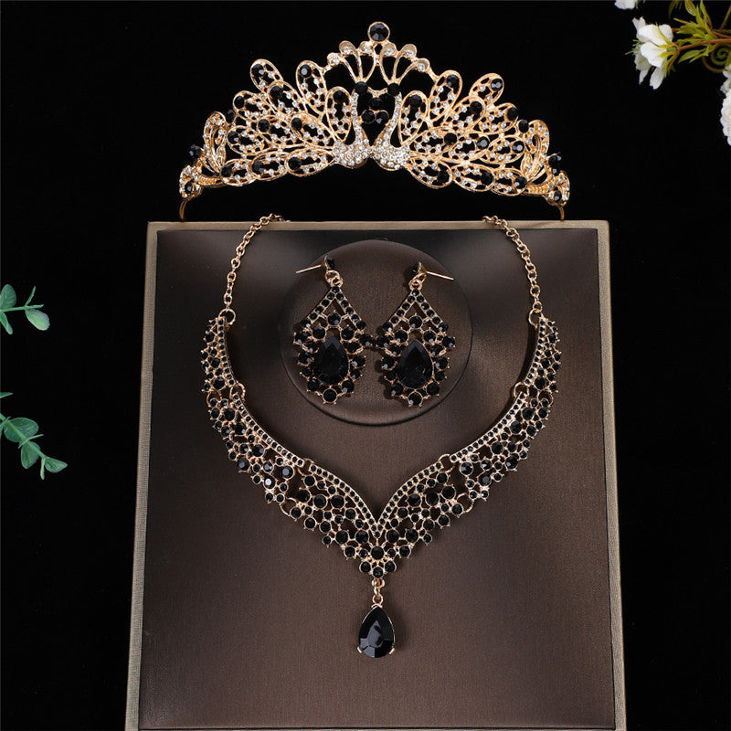 Luxurious Crown Jewelry Set For Women With Electroplated Alloy And Rhinestone Inlay, Featuring Cable Chain