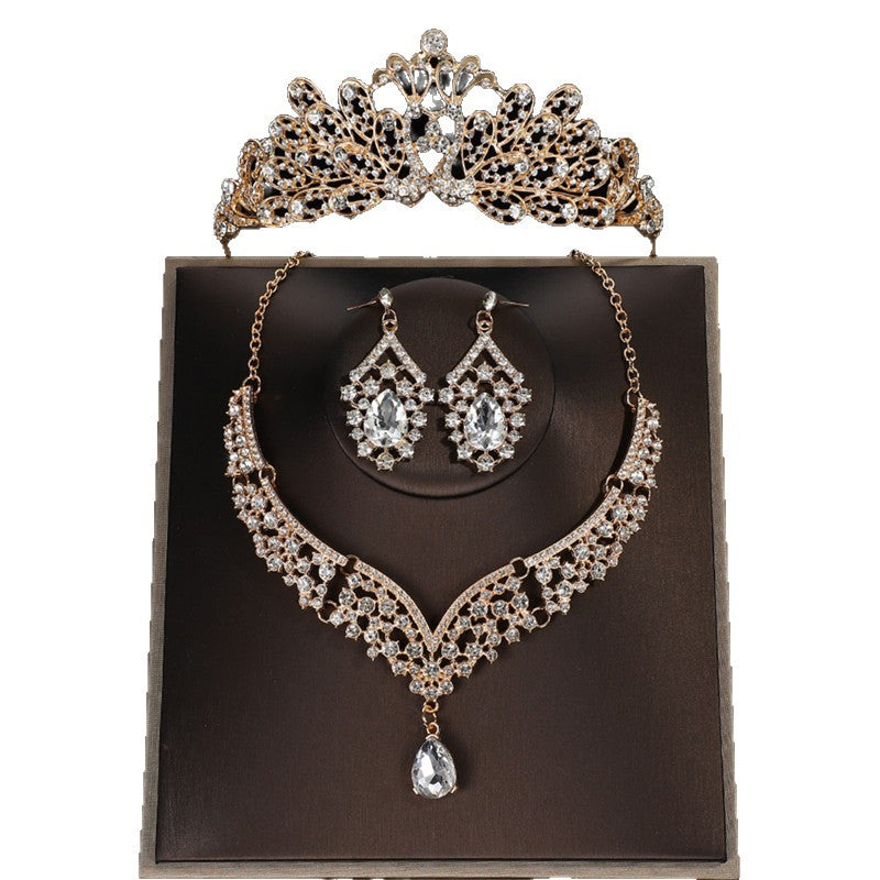 Luxurious Crown Jewelry Set For Women With Electroplated Alloy And Rhinestone Inlay, Featuring Cable Chain