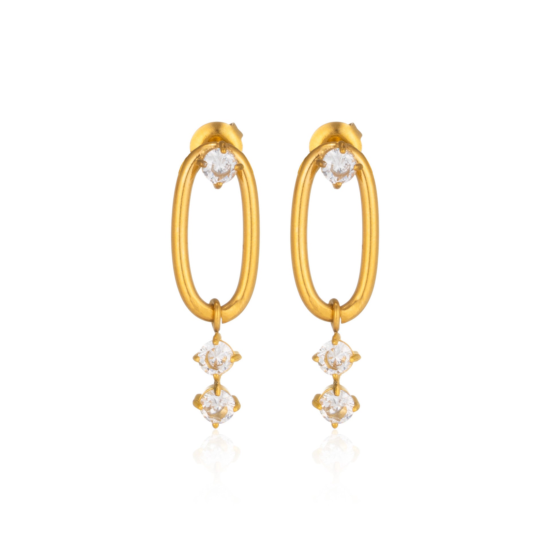 Geometric Gold Hoop Earrings For Women Featuring Electroplated Metal With Rhinestone Inlay