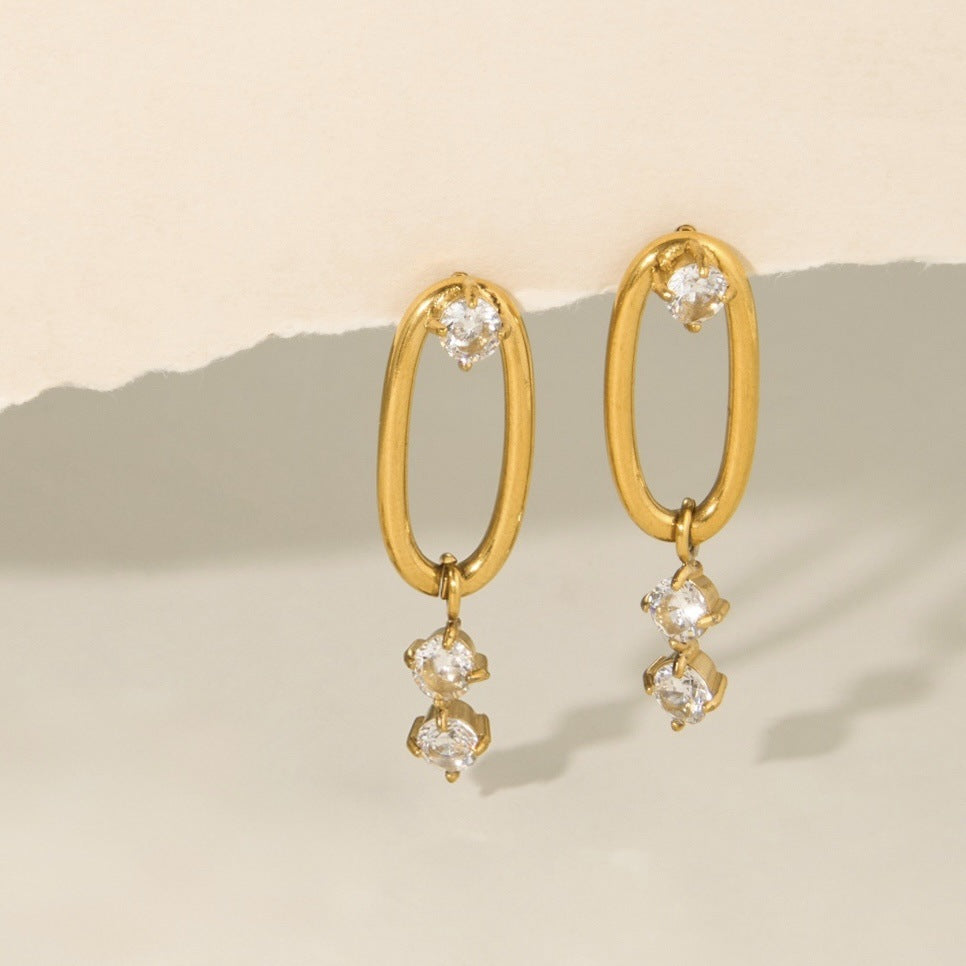 Geometric Gold Hoop Earrings For Women Featuring Electroplated Metal With Rhinestone Inlay