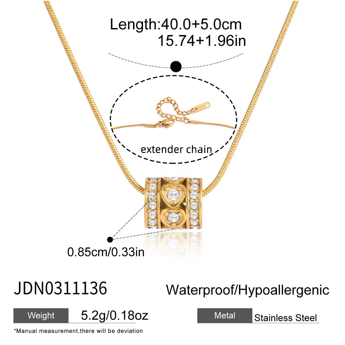Geometric Waterproof Women's Necklace With 18K Gold Plated 304 Stainless Steel, Zircon Inlay, PVD Coated Chain