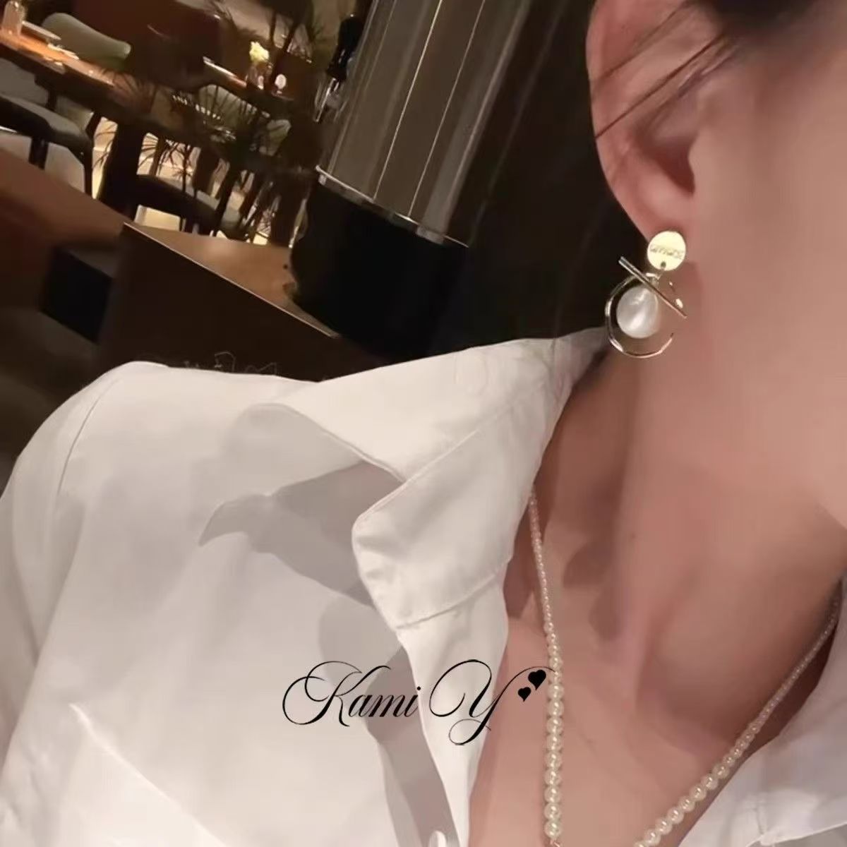 Exaggerated Round Drop Earrings For Women In Silver Alloy With Artificial Pearl Inlay