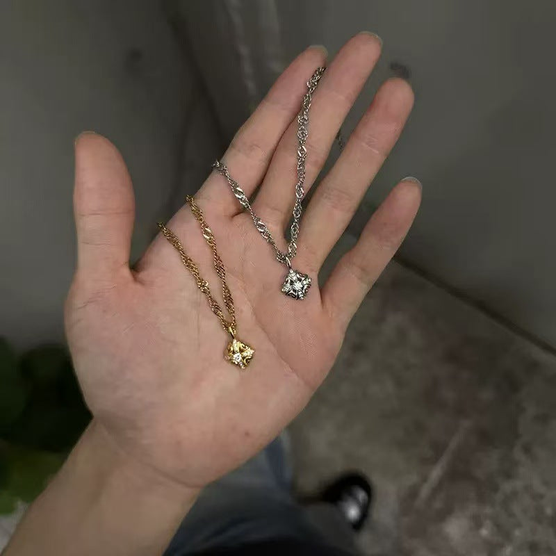 Geometric Pendant Necklace For Men In Real Gold Plated 304 Stainless Steel With Copper Pendant And Zircon Inlay