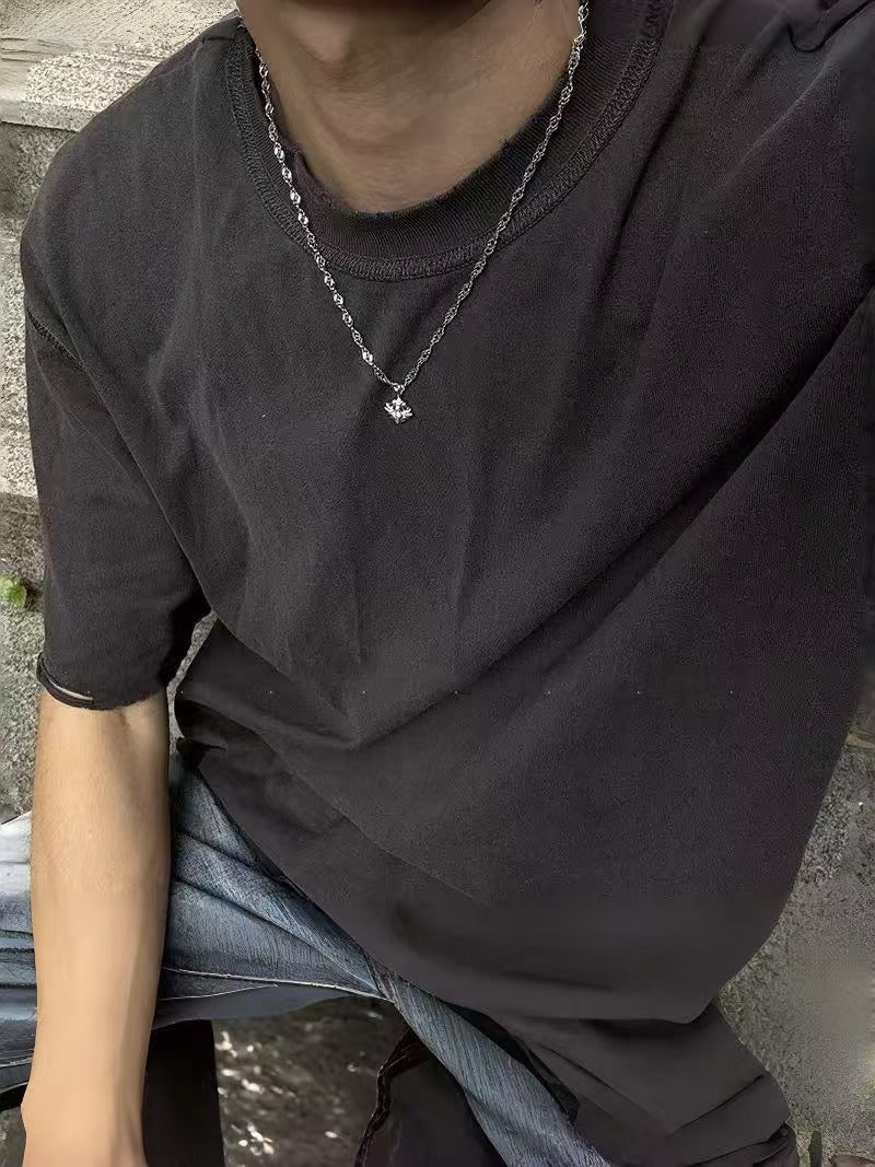 Geometric Pendant Necklace For Men In Real Gold Plated 304 Stainless Steel With Copper Pendant And Zircon Inlay