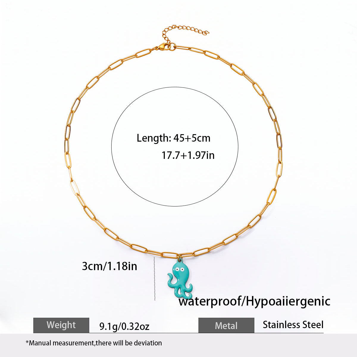 Octopus Enamel Necklace For Women In 304 Stainless Steel With 18K Real Gold Plated PVD Coated Finish And Paperclip Chain