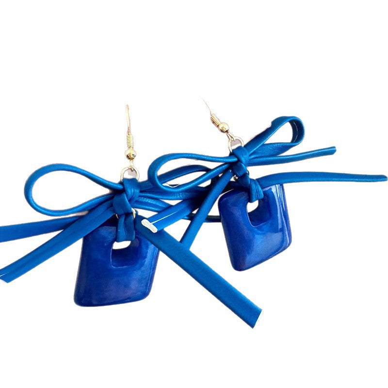 Handmade Blue Acrylic Bow Tie Earrings With 925 Sterling Silver Ear Pins For Women In Simple Style