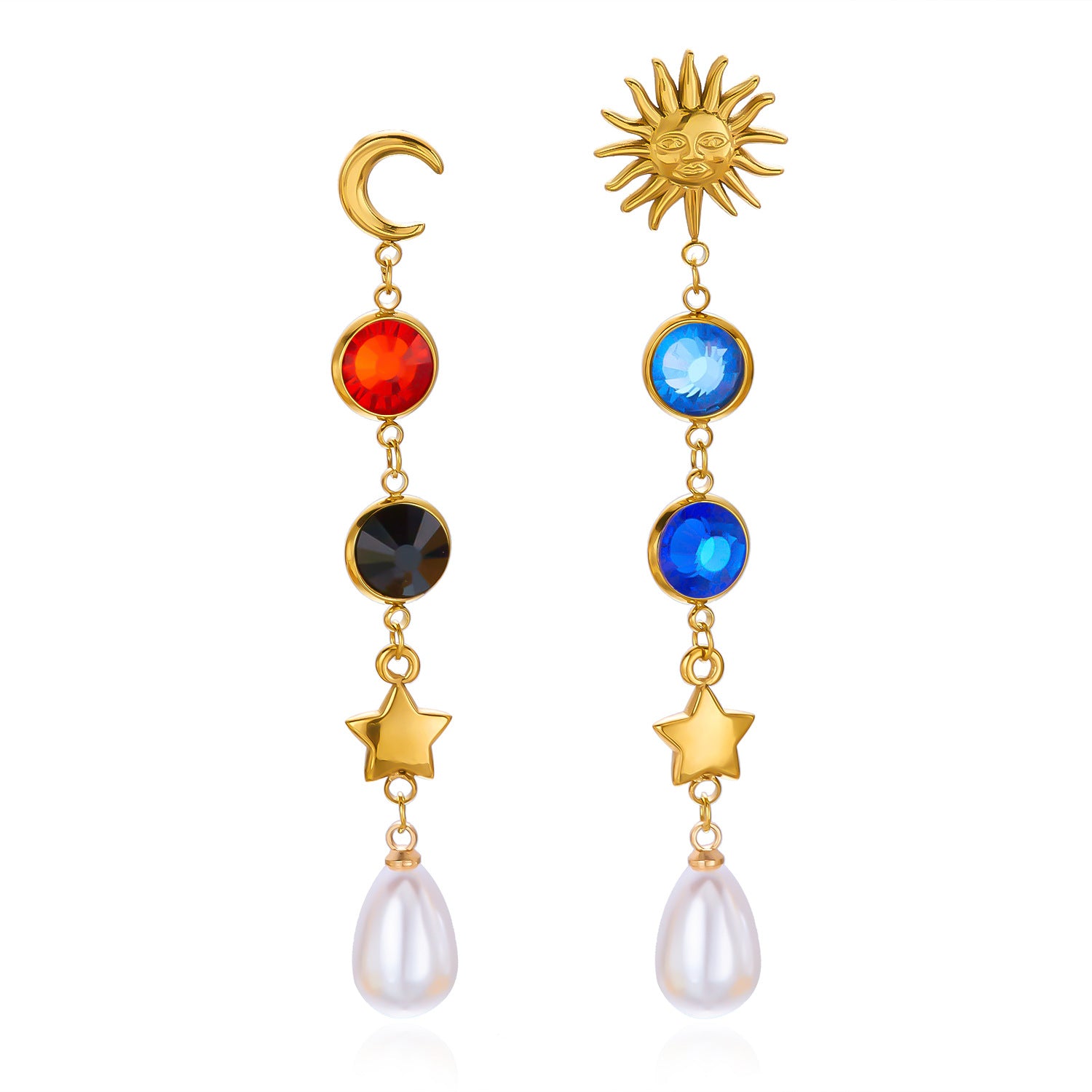 Exaggerated Sun Earrings For Unisex Featuring Tassel Craft In Titanium Steel With Zircon Inlay