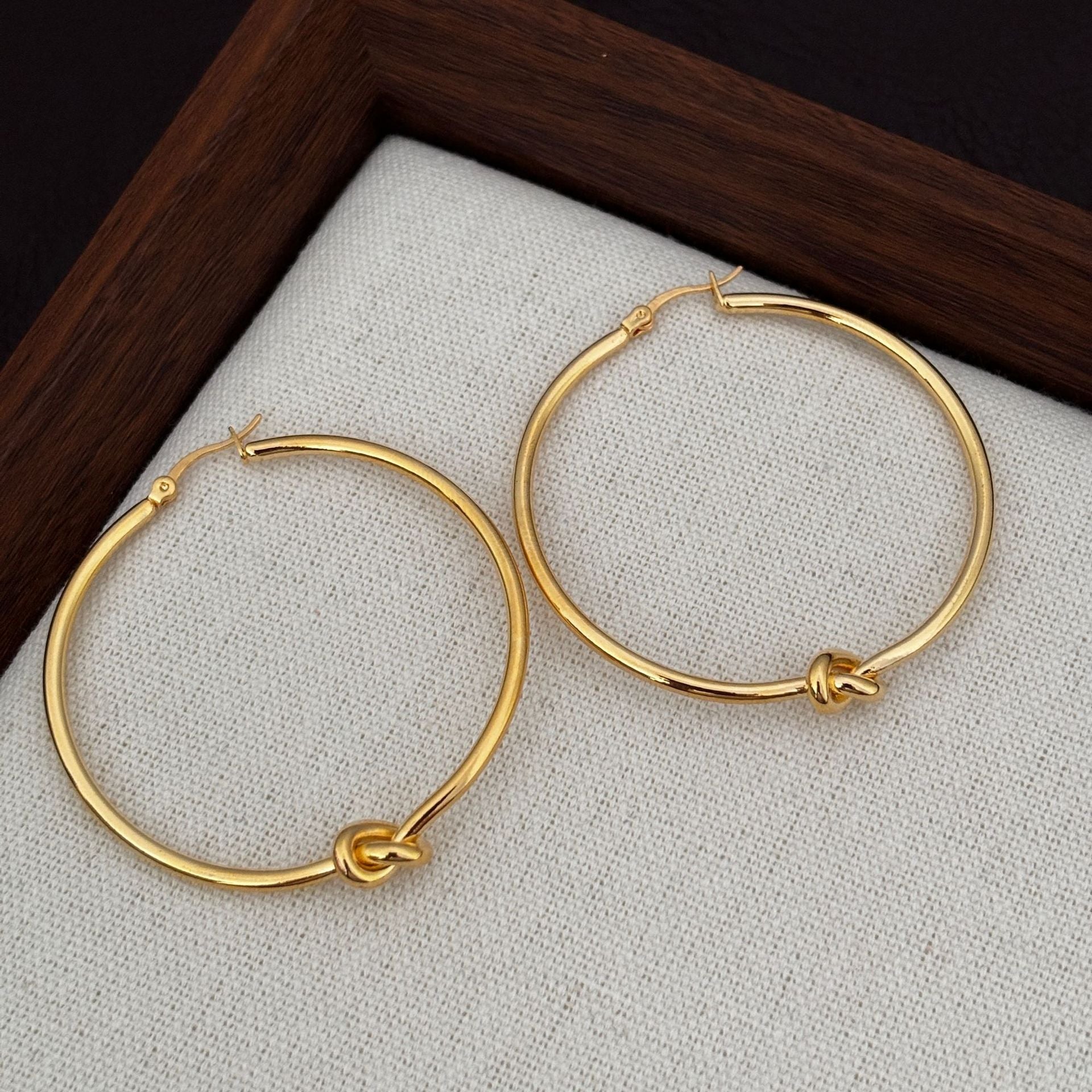 Knot Hoop Earrings For Women In 18K Real Gold Plated Brass With Copper Ear Pins