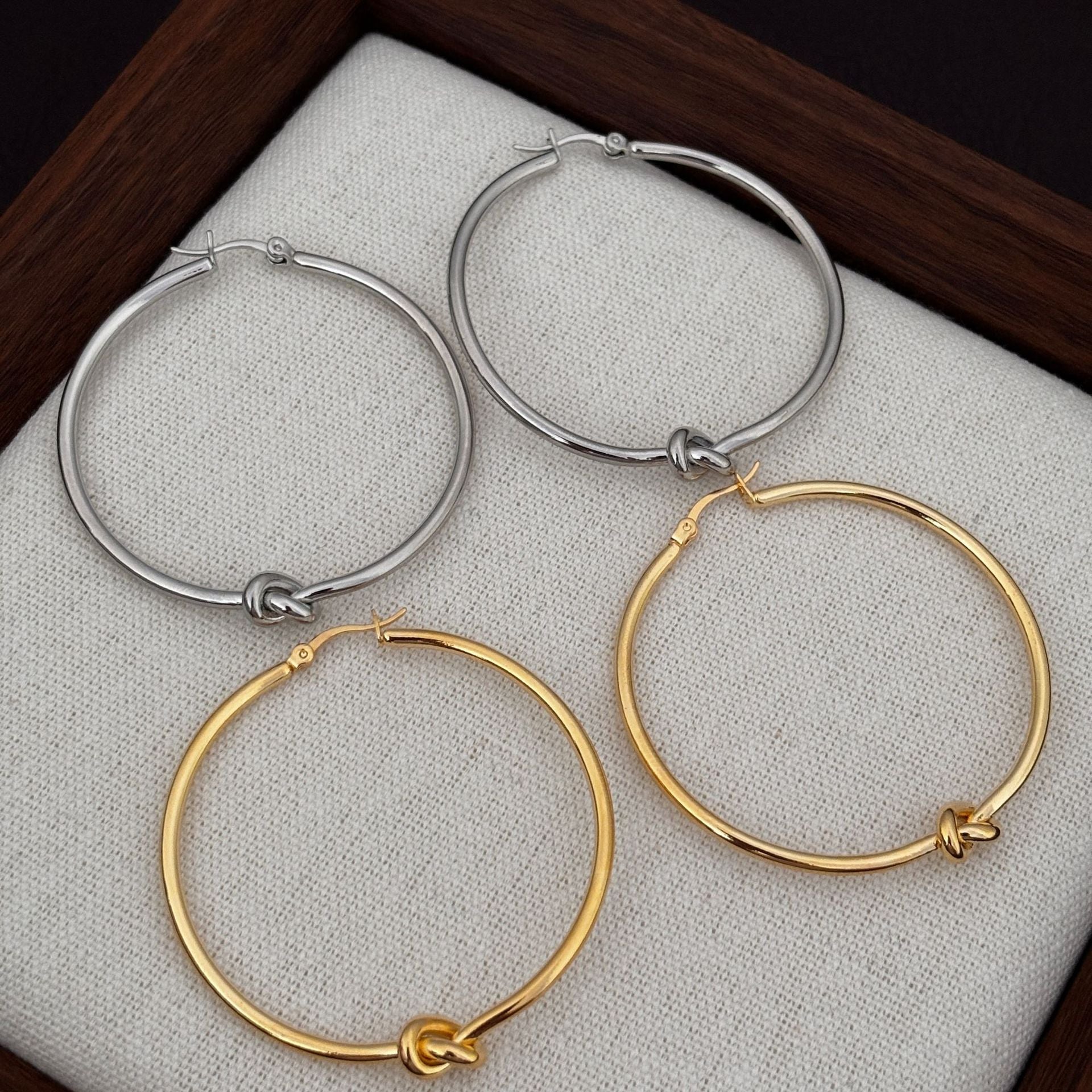 Knot Hoop Earrings For Women In 18K Real Gold Plated Brass With Copper Ear Pins