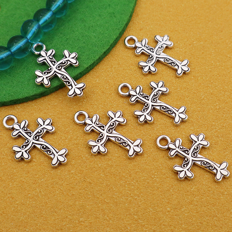 Electroplated Cross Pendant In Antique Silver Plated Alloy, Featuring Retro Style