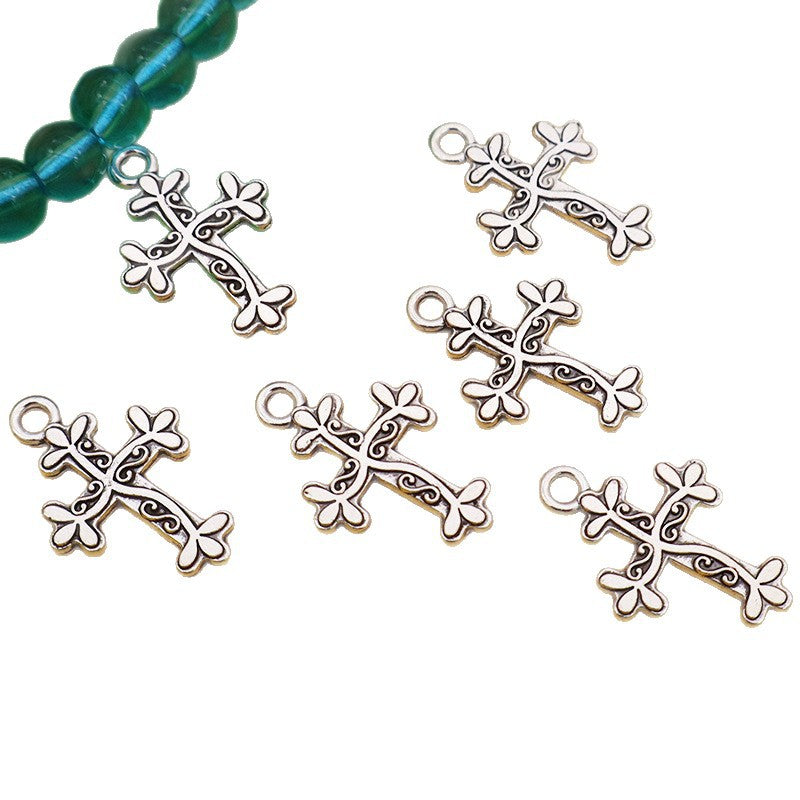 Electroplated Cross Pendant In Antique Silver Plated Alloy, Featuring Retro Style